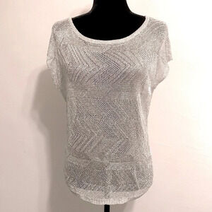 A/X ARMANI EXCHANGE Cap Sleeve Metallic‎ Silver Mesh Top